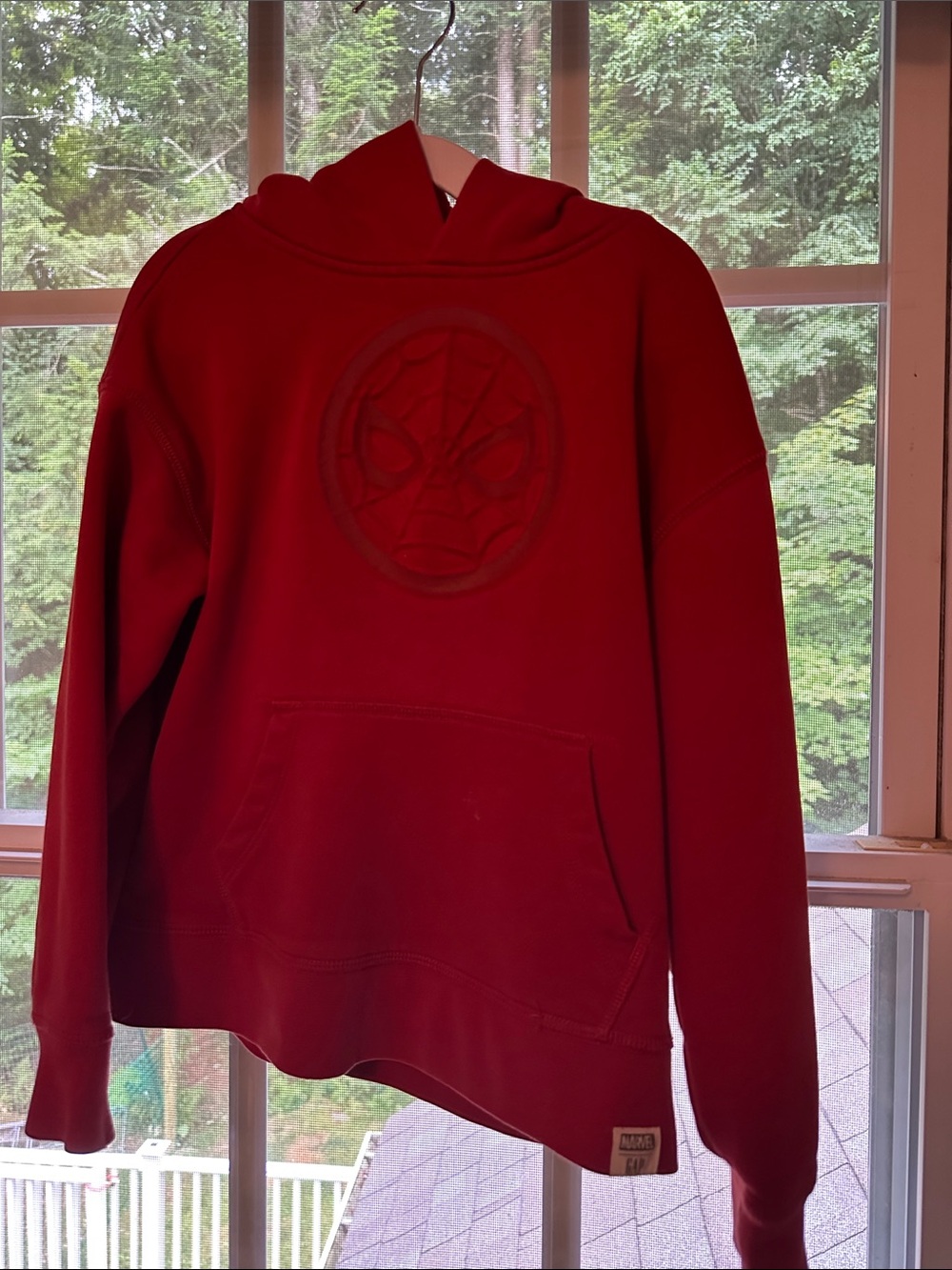 GAP Red Hooded Sweatshirt with Embossed Spider Emblem